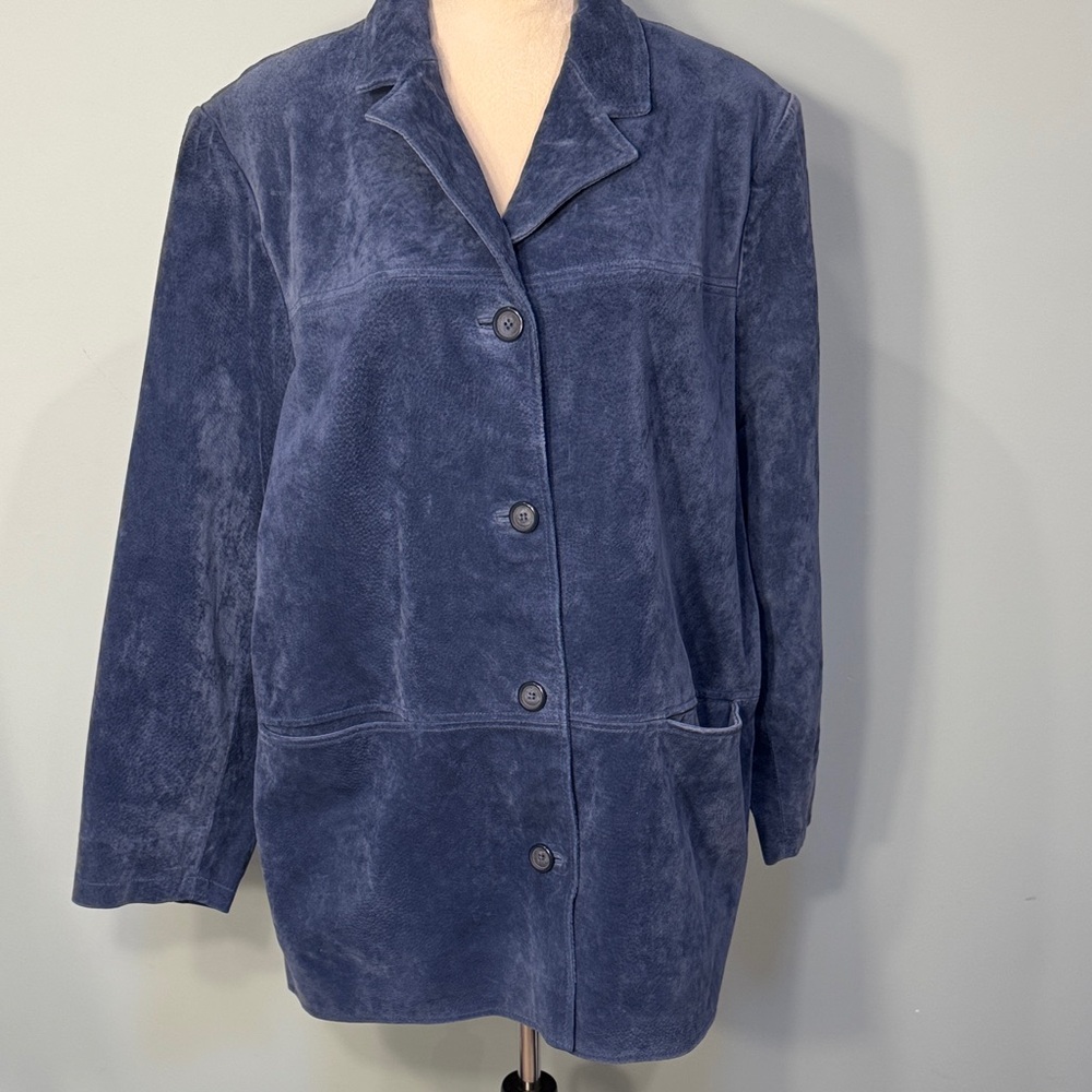 ISZ Leathers blue leather suede coat Size XL